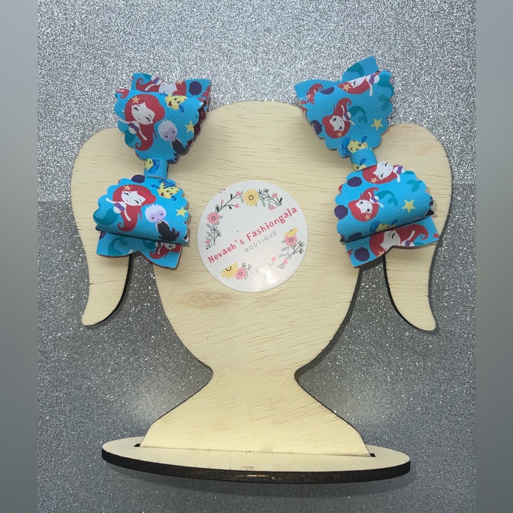 The Little Mermaid faux leather hair bows with metal alligator clips
